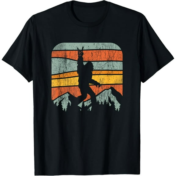 Bigfoot Rock and Roll Retro Mountain Sunset Sasquatch Gift T-Shirt Tops Tee