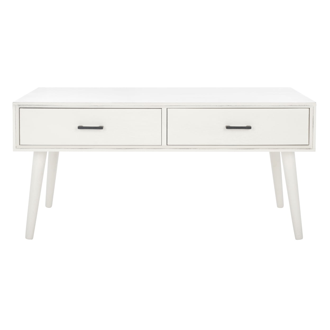 SAFAVIEH Mozart Mid-Century 2 Drawer Coffee Table, Distressed White