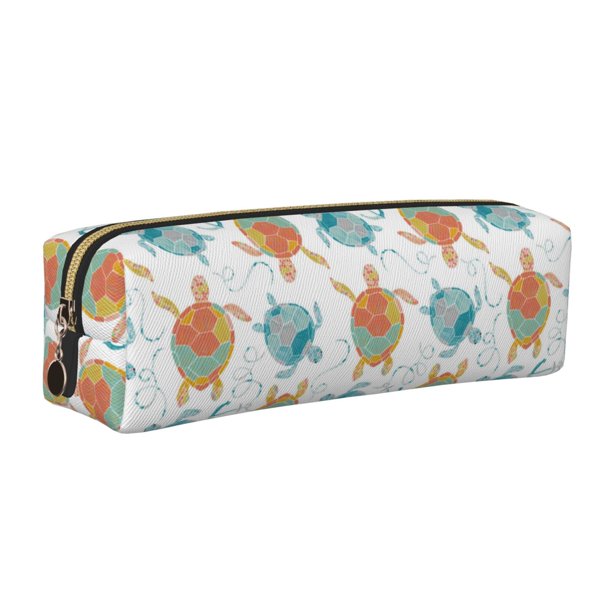 Balery Sea Turtle Estuche de Lápices de Cuero Impreso, Estuche para Suministros de Arte, Estuche de Lápices con Cremallera, Estuche de Almacenamiento de Papelería