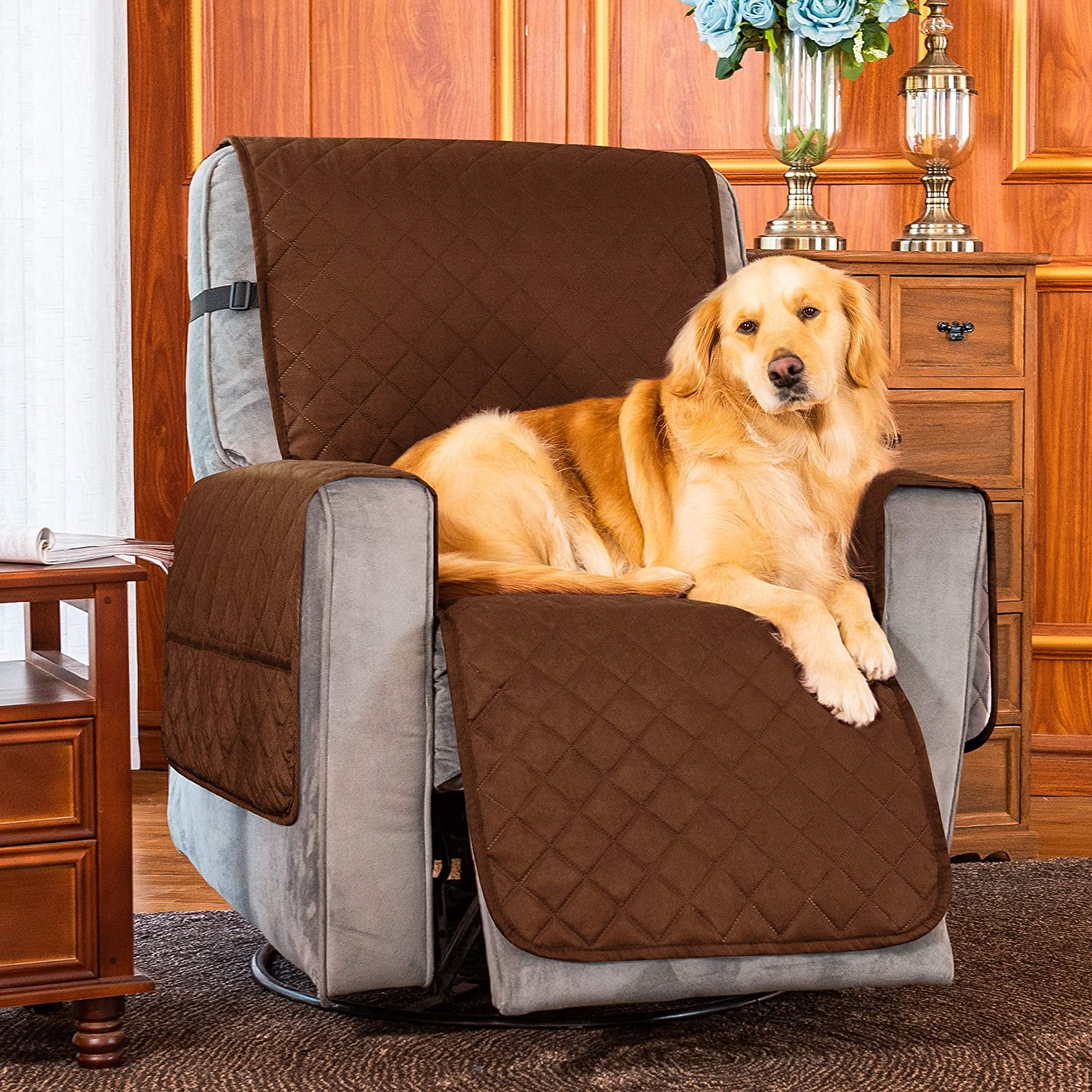 Subrtex Reversible 1-Piece Quilted Recliner Chair Cover, Small, Chocolate