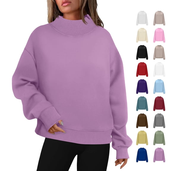 YSUEJPF Womens Oversized Mock Neck Sweatshirt Long Sleeve Soft Fleece Pullover Tops Fall Fashion Casual Outfits