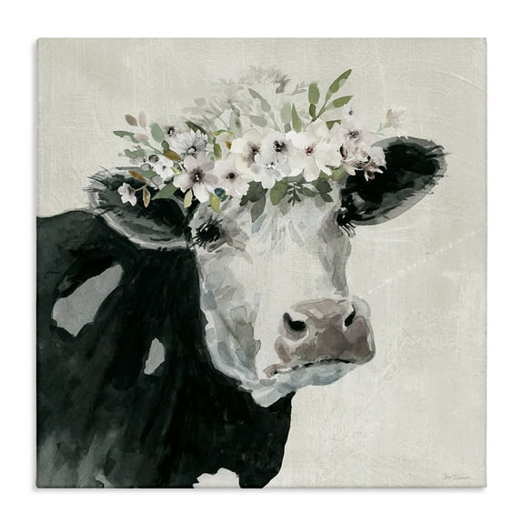 Stupell Industries Gazing Cow with Florals Animals & Insects Painting Gallery Wrapped Canvas Art Print Wall Art, 17 x 17