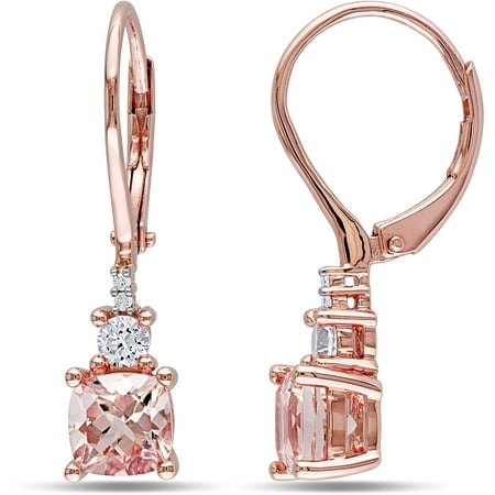 2-1/5 Carat T.G.W. Morganite and Created White Sapphire with Diamond Accent Pink Rhodium-Plated Sterling Silver Dangle Earrings