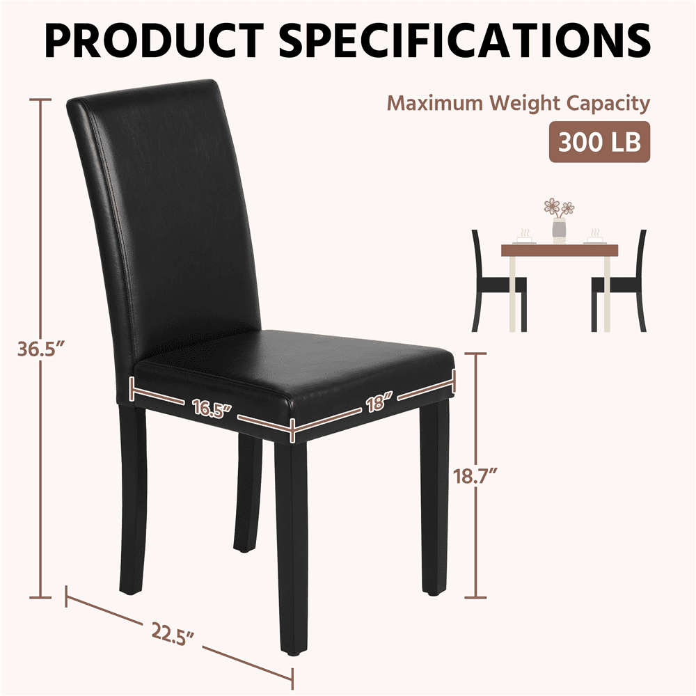 Renwick Faux Leather Dining Chairs with Rubberwood Legs, Set of 2, Black