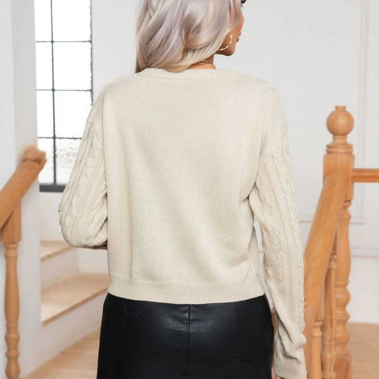 cfhntfmh Womens Fall Winter Sweaters Cable Knit Long Sleeve