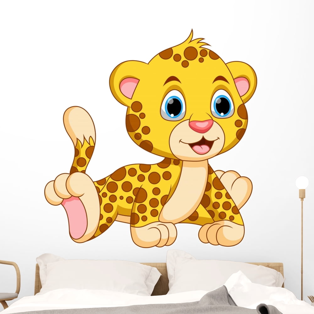Cute BaWall Decal by Cheetah Cartoon Wall Decal by Wallmonkeys Peel and Stick Graphic (48 in H x
