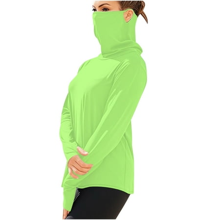Stamzod Unisex Sun Shirt with Mask Summer Lightweight Ice Silk Long Sleeve Outdoor Fishing Shirt Solid Color Casual Loose Sun Protection Clothing Women Mint Green L