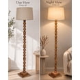 thumbnail image 2 of Rustic Wood Floor Lamp in Walnut Brown with Multicolor Fabric Lamp Shade | Light Decoration for Home Corner | Living Room & Bedroom Bedside Floor Lamp, Antique Floor Light, Sweetie Round, Off-White, 2 of 6