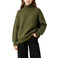 thumbnail image 3 of Girls Turtleneck Sweaters Pullover Kids Toddlers Cable Knit Warm Long Sleeve Winter Top, Sizes 11-16 Years Green01#, Size 150, 3 of 5