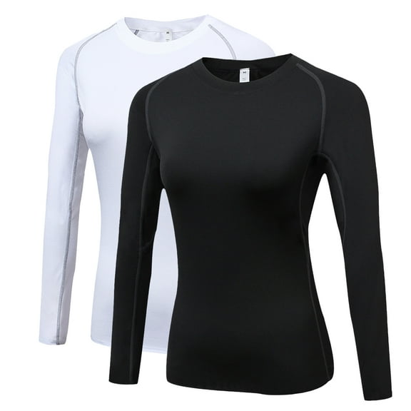 Women's Compression Shirts Long Sleeve Yoga Baselayer Athletic Running T Shirt Black-white,M