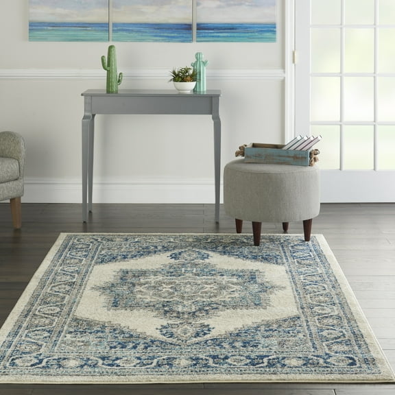 Nourison Persian Vintage Persian Ivory Blue 5'3" x 7'3" Area Rug, (5x7)