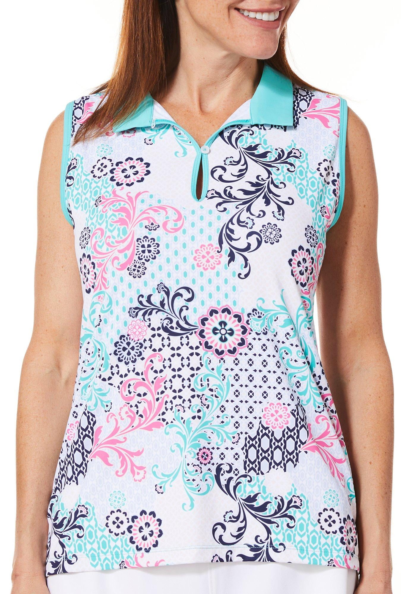 Lillie Green - Lillie Green Womens Sleeveless Floral Paisley Polo Shirt