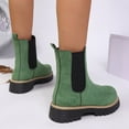 thumbnail image 6 of Bnwani Low Heel Boots Women Fall Winter Fashion Pile Toe Thick Chunky Ankle Versatile Casual Suede Boot Green Size 8.5, 6 of 7