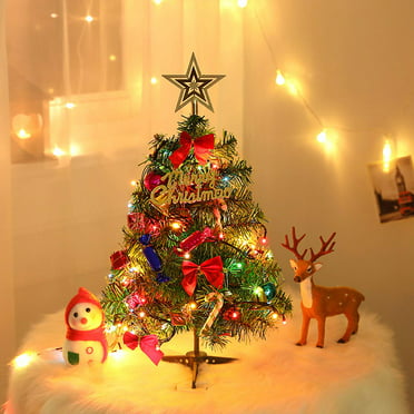 Melliful 24-inch Tabletop Christmas Tree, Lighted Artificial Snowy Xmas ...