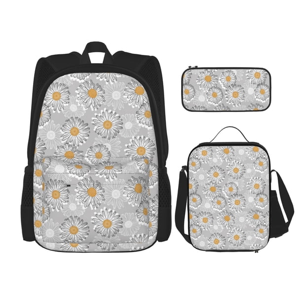 Balery Daisies Flowers Mochila Escolar 3 en 1 para Niños - Mochila Resistente con Lonchera Térmica y Estuche - Mochila Escolar para Niños y Niñas