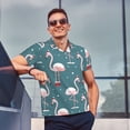 thumbnail image 4 of Honeii Flamingo print Polo Shirt, a classic short-sleeved, button-down golf shirt designed for men, 4 of 6