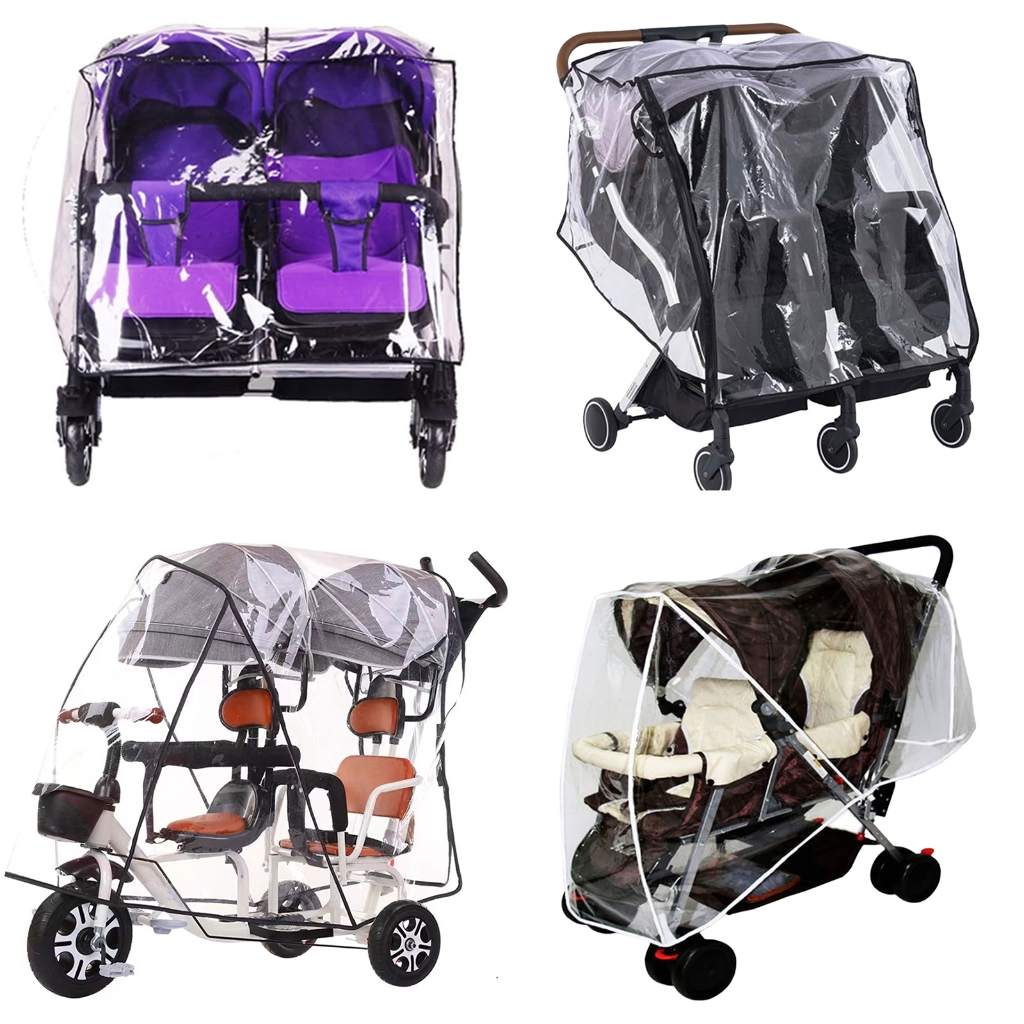 Sinyiin 1Pc Double Strollers Rain Cover Windproof Protective Sleeve Case for Twin Baby Prams Side by Side/Front Rear