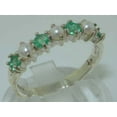 thumbnail image 2 of LBG British Made 10k White Gold Cultured Pearl & Emerald Womens Eternity Ring - Size 5.75 - 33 size options, 2 of 7