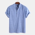 thumbnail image 2 of Mens Casual Stripe Shirt Short Sleeve Stand Collar Shirt Blouse Tops Novelties 2023 Trend Men Shirts Blue Xl, 2 of 8