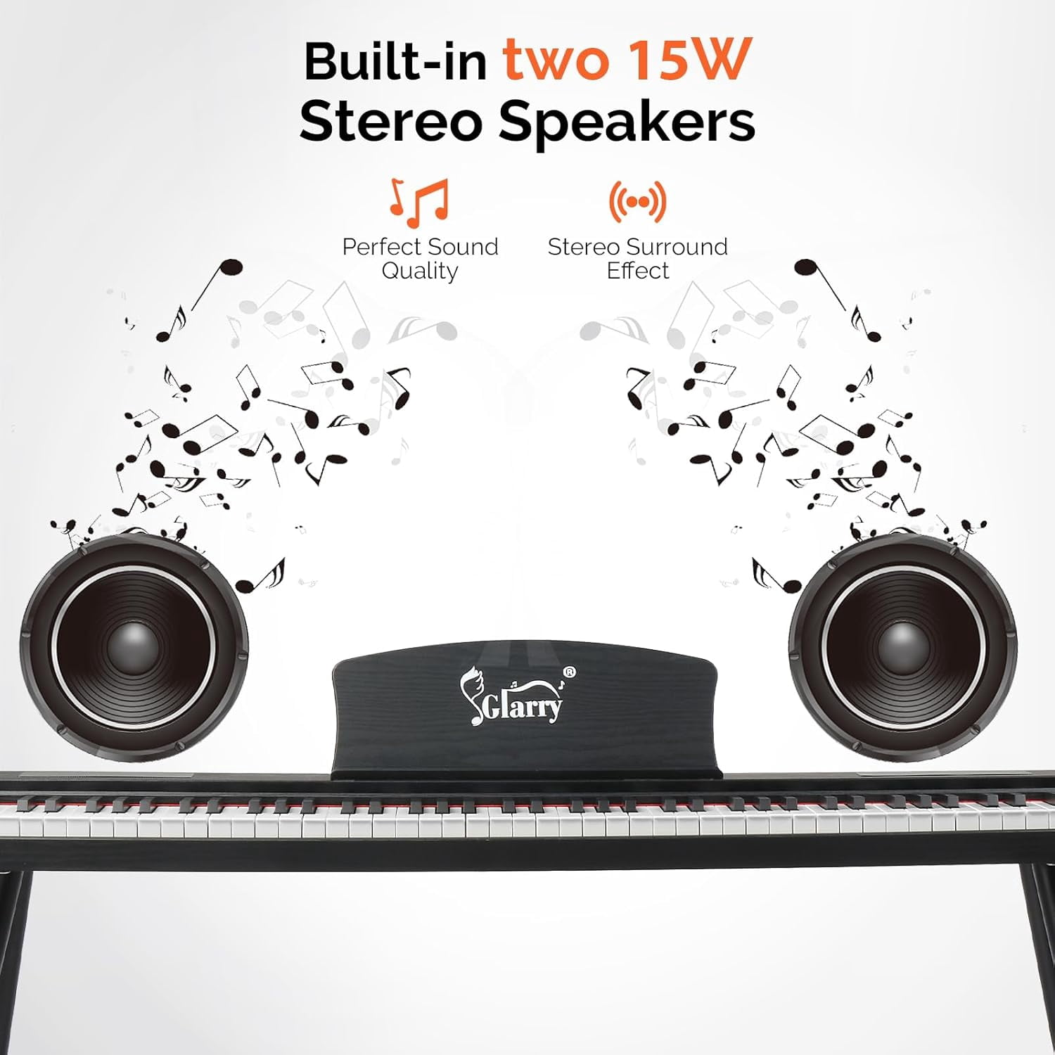GLARRY Digital Piano Keyboard with Stand, Portable 88 keys Semi-Weighted Electric Piano with Pedal for Beginner, Bluetooth, Triple Pedals, Power Supply, 2 Speakers (White)