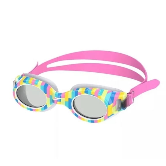 Speedo Junior Glide Print Neon Bow White, Anti Fog Ages 6-14