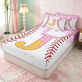 thumbnail image 3 of meiyoeat Ice Cream Baseball J Letter Zipper Twin Comforter Sets with Fitted Sheet and 2 Pillowcases for Kids, Waffle Candy Drip Zipper Bedding Set, Pink Reversible, 4 Pieces, 3 of 6