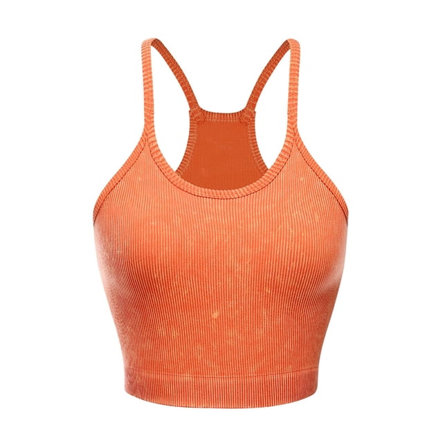 Birdeem Womens Crop Solid Washed Seamless Rib-Knit Camisole Crop Tank Tops Quick Drying Bra Sports Bra