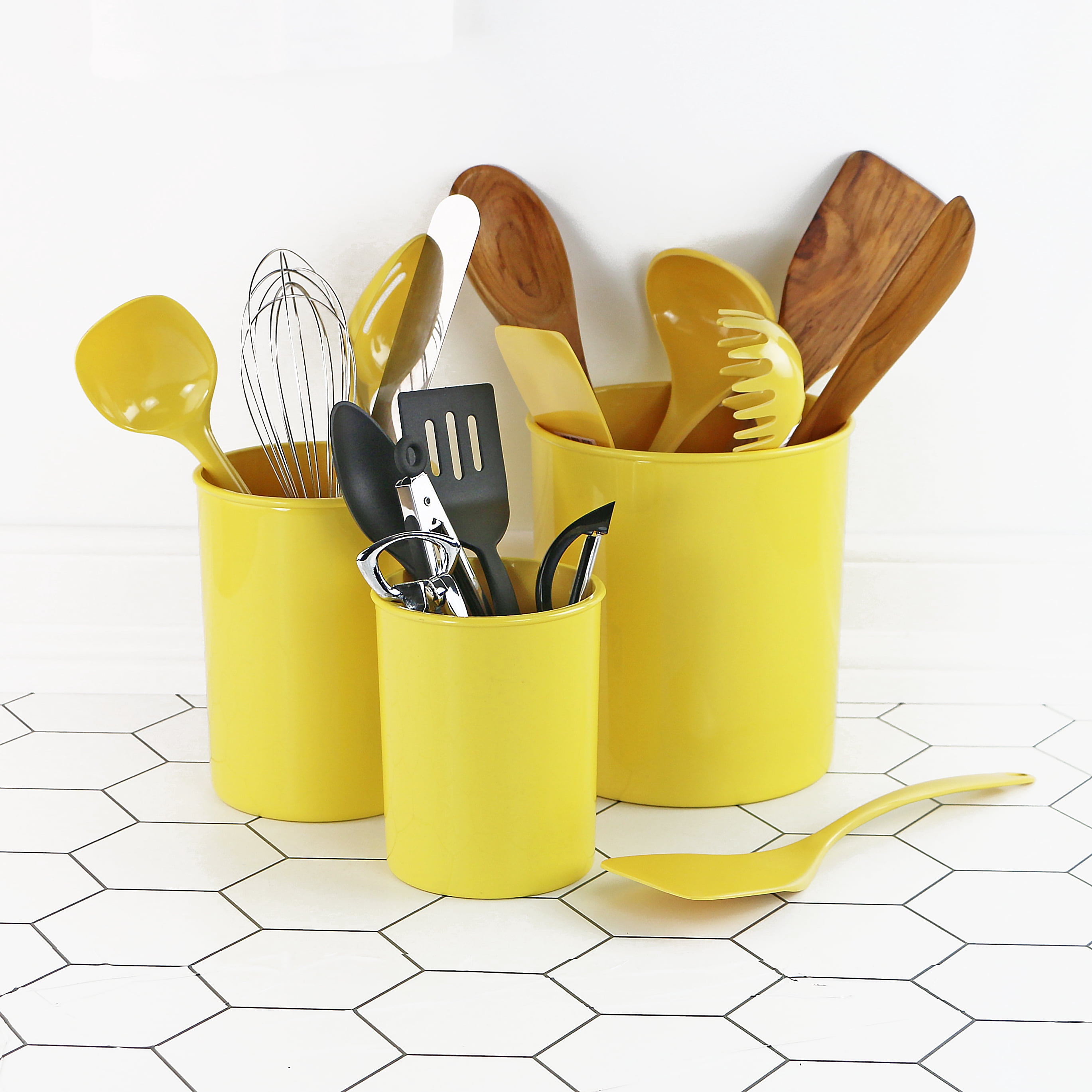 Reston Lloyd Multipurpose Utensil/Crock Holders Organize Wide Variety of Sizes of Utensils & Tools, Includes Extra Large, Large, & Miniature, Lemon