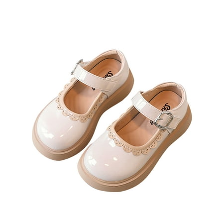 

Lacyhop Girls Mary Jane Sandals Comfort Dress Shoes Uniform Flats Wedding Lightweight Princess Shoe Casual Ankle Strap Beige 10C