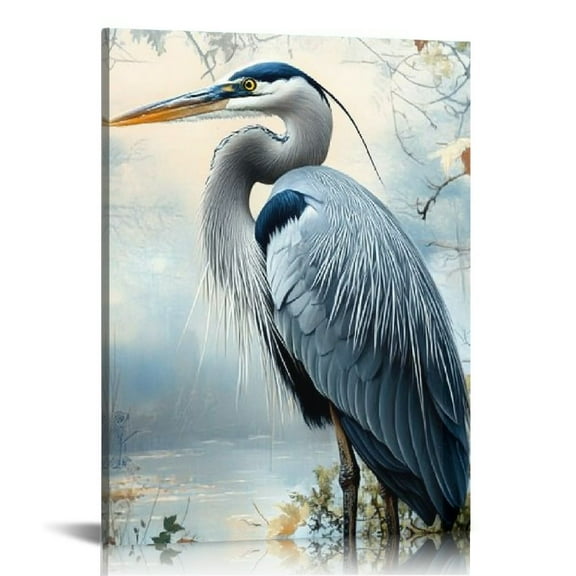 ZFLMY Blue Heron Nature Canvas Wall Art Decor for Home Living Room Bedroom Office, Ready to Hang Wall Pictures for Bathroom Kitchen, Perfect Gift Idea 12x16in