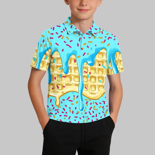 Blusa y camisa de manga corta con cuello vuelto para niños, camisa informal de manga corta con botones y solapa estampada para niños y niñas, parte superior de poliéster para niños