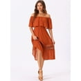 thumbnail image 3 of DARING DIVA Off Shoulder Flutter Sleeve Ruffle Lace Splicing Maxi Dress XS Burnt Orange, 3 of 6