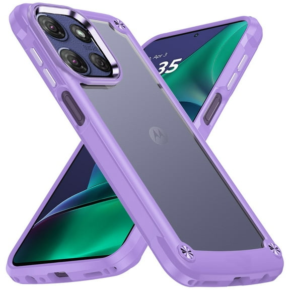 For Motorola Moto G Stylus 5G 2025 Hybrid Transparent Rubber with Metal Buttons & Camera Edges Hard TPU Corner Frame Bumper Cover, XPM Phone Case [Purple]