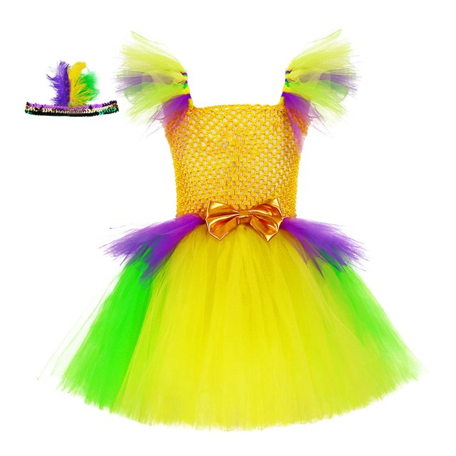Toimothcn Kids Girl'S Dresses Ruffled Sleeve Carnival Colorful Sequins Printed Mesh Tulle Dress Soft Breathable Loose Summer Princess Dresses Lovely Girl'S Dailywear