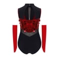 thumbnail image 4 of YiZYiF Big Girls Performance Jumpsuit Latin Jazz Dance Bodysuit with Gloves Color Block Unitard Red 12, 4 of 5