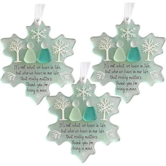 Snowflake-Shaped Sea Glass Friendship Decor, Timeless Friendship Keepsake, Snowflake Christmas Decorations Friendships Ornaments for Christmas Tree Hanging, Sea Glass Art for Best Friends (3PCS)