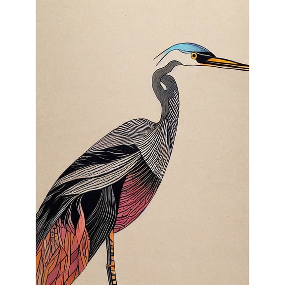 Abstract Heron Bird Illustration Coral And Teal Hue Illustration Unframed Wall Art Print Poster Home Decor