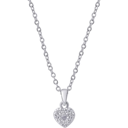 Diamond Accent Silver-Tone Heart-Shape Pendant, 18" Chain