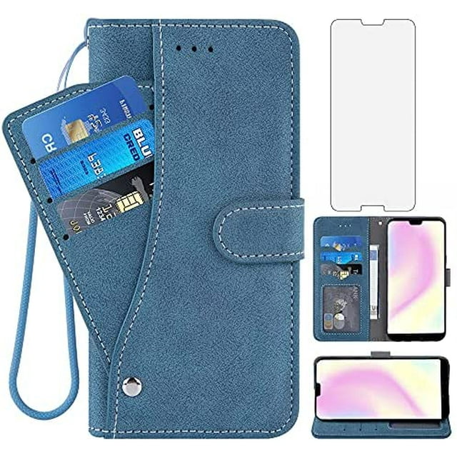Asuwish Compatible with Huawei P20 Wallet Case and Tempered Glass Screen Protector Flip Cover Card Holder Stand Cell