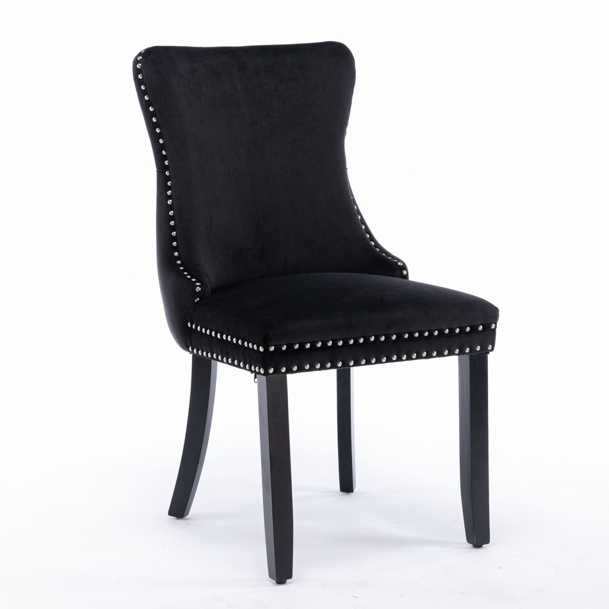 BSHTI 37" Velvet Upholstered Wingback Dining Chairs Set of 2 with Wood Frame, Foam Seat, Rivet Trim, Adjustable Feet for Dining Room (Black)