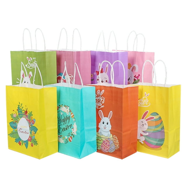 12pcs Delicate Easter Paper Bags Paper Gift Bags Rabbit Egg Gift