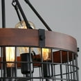 thumbnail image 5 of Farmhouse Wood & Black Metal 5-Light Chandelier – Round Cage Design, 5 of 9