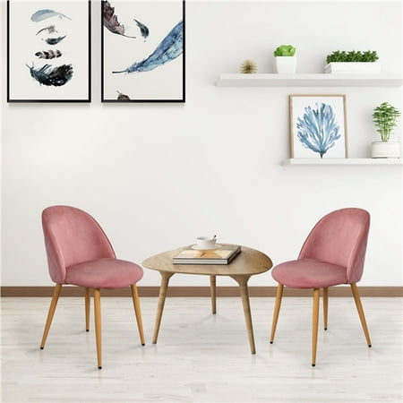 SmileMart Mid Century Modern Upholstered Dining Chairs with Wooden Styled Legs, Set of 2, Pink Velvet