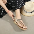 thumbnail image 4 of EQWLJWE Dress Sandals for Womens Sandals Comfort Slip-on Casual Flower Rhinestone Shoes Dress Ankle Elastic Flats Sandals for Hawaiian Trip, 4 of 5