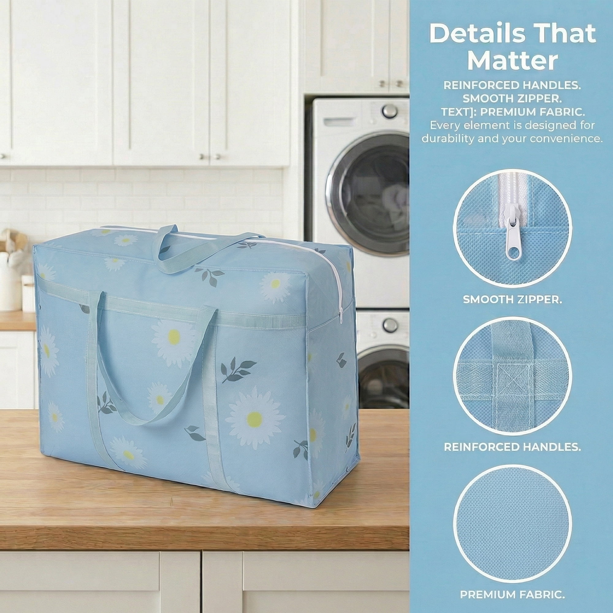 Unique Bargains Foldable Storage Bags for Organizing Livingroom Blue 30.3"x9.8"x21.7"