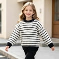 thumbnail image 5 of Spazoro Girls Striped Pullover Sweater Ribbed Cuffs, Round Neck Long Sleeve Warm Loose Casual Knit Jumper for Daily Wear Black Size 4-5T, 5 of 7