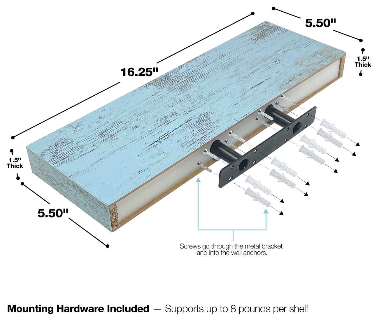 Sorbus 16.25" Blue White Rustic Floating Shelves (Set of 3) – Wall Storage for Décor, Frames, Trophies