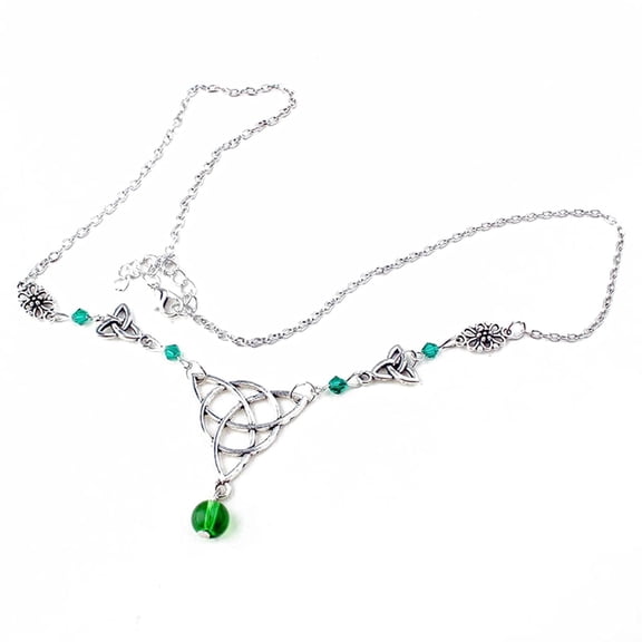 1Pc Irish Trinity Knot Glass Bead Head Chain Alloy Headbands Hair Accessories for Women Green 500mm