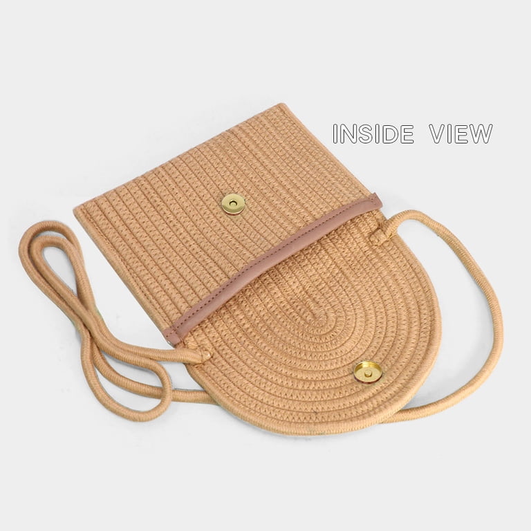 Solid Color With Pearl Button Straw Micro Crossbody Bag - Walmart.com