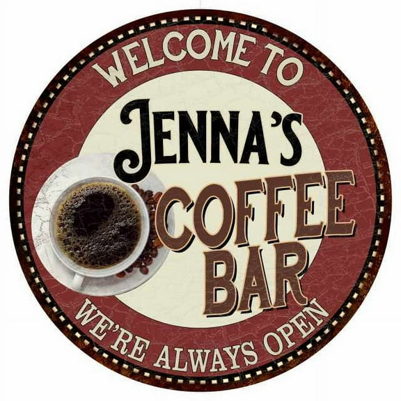 Jenna's Coffee Bar Round Metal Sign Kitchen Room Wall Decor 100140041455